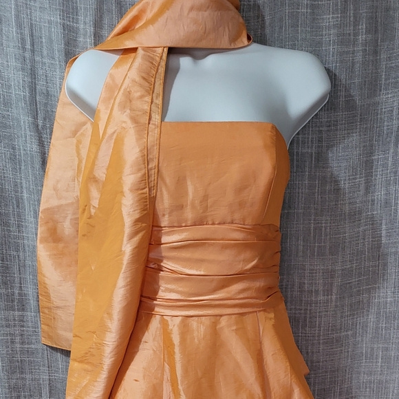 🎃ORANGE STRAPLESS RUFFLE PROM, HOMECOMING DRESS 90s does 50s Halloween - Picture 9 of 16